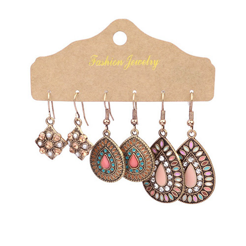 Ethnic Style Color Block Water Droplets Alloy Enamel Turquoise Womenu0027S Drop Earrings 1 Pair