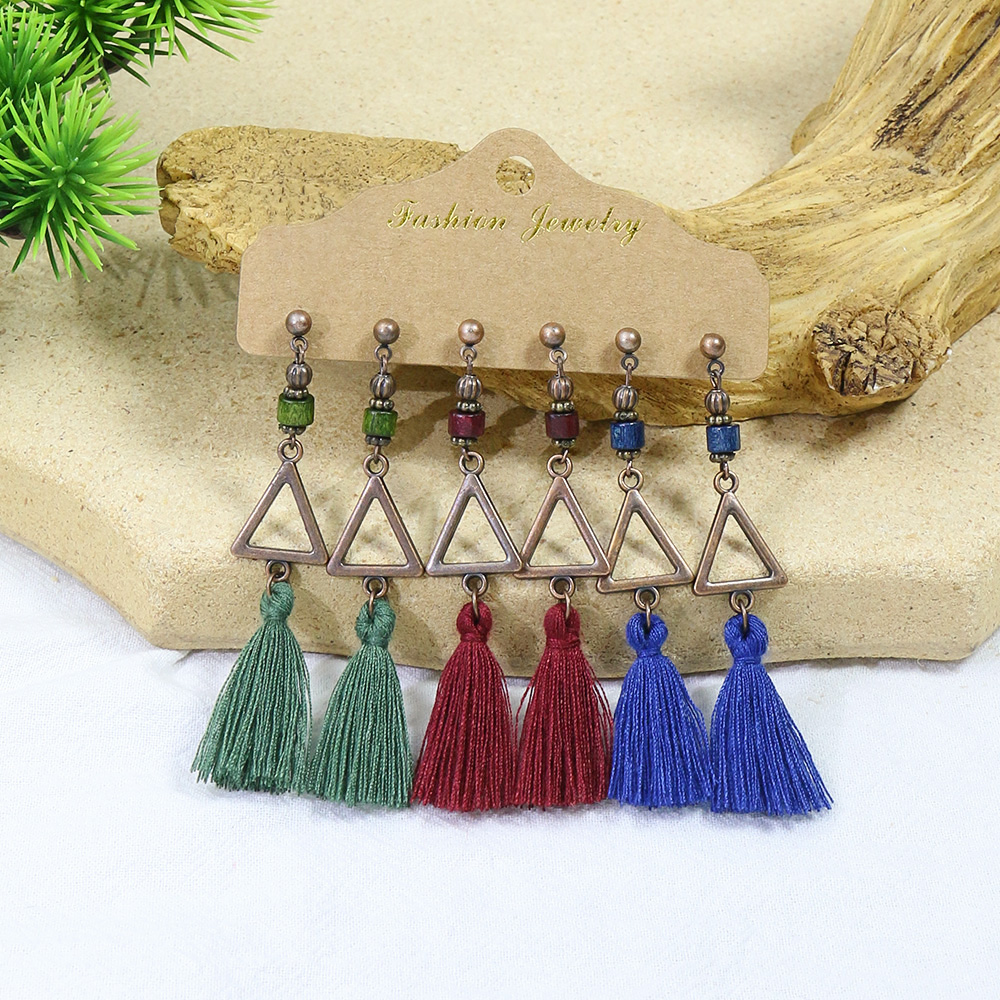 Ethnic Style Water Droplets Tassel Flower Alloy Inlay Turquoise Womenu0027S Earrings 1 Set