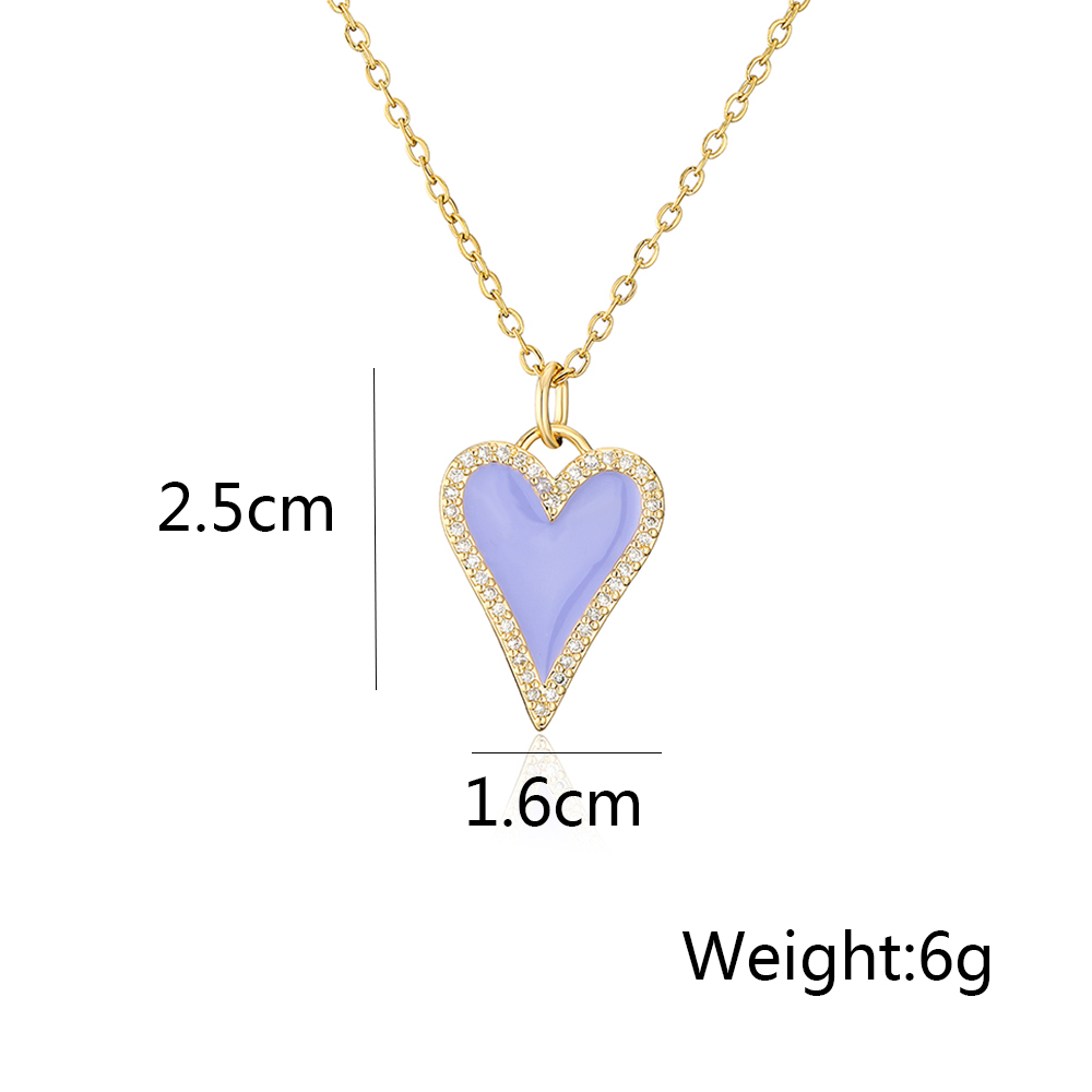 Fashion Heart Shape Copper Enamel Gold Plated Zircon Pendant Necklace 1 Piece