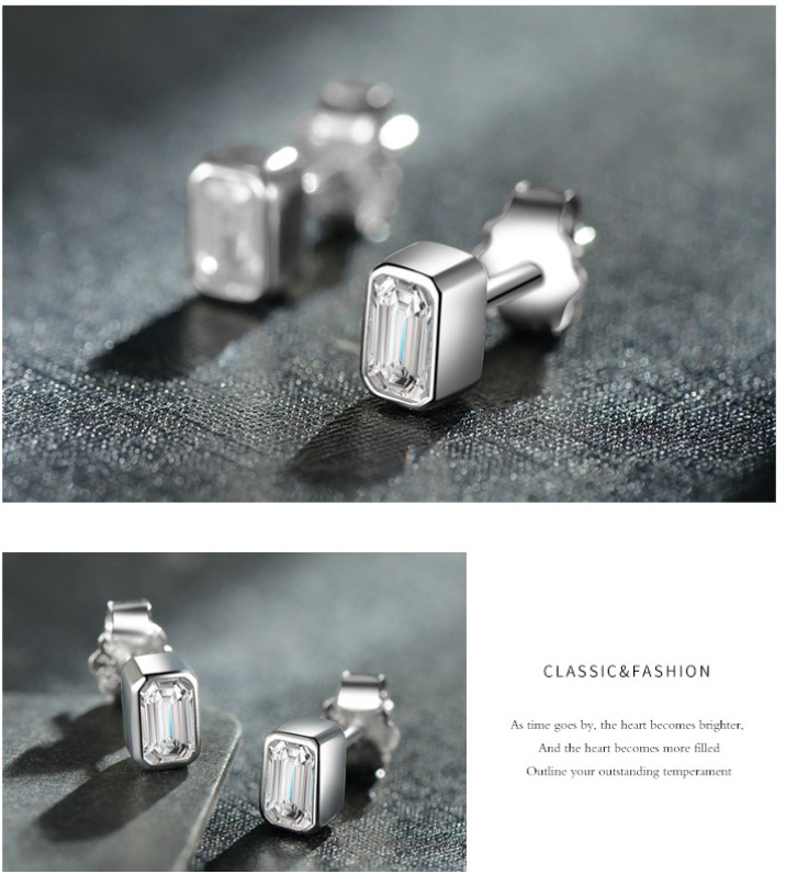 Simple Style Square Silver Plating Inlay Zircon Ear Studs 1 Pair