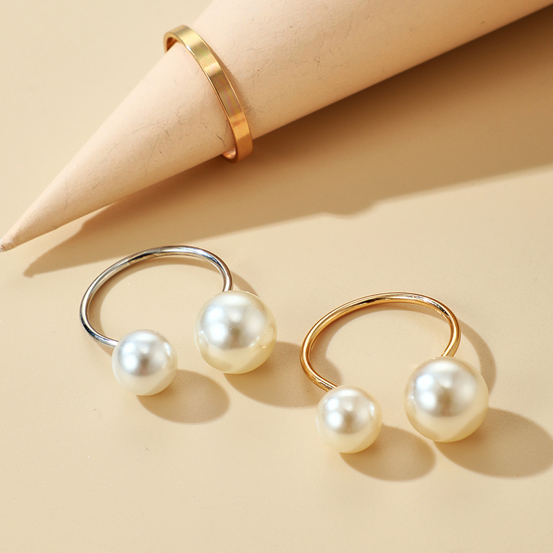 Fashion Geometric Alloy Inlay Pearl Womenu0027S Rings 3 Piece Set