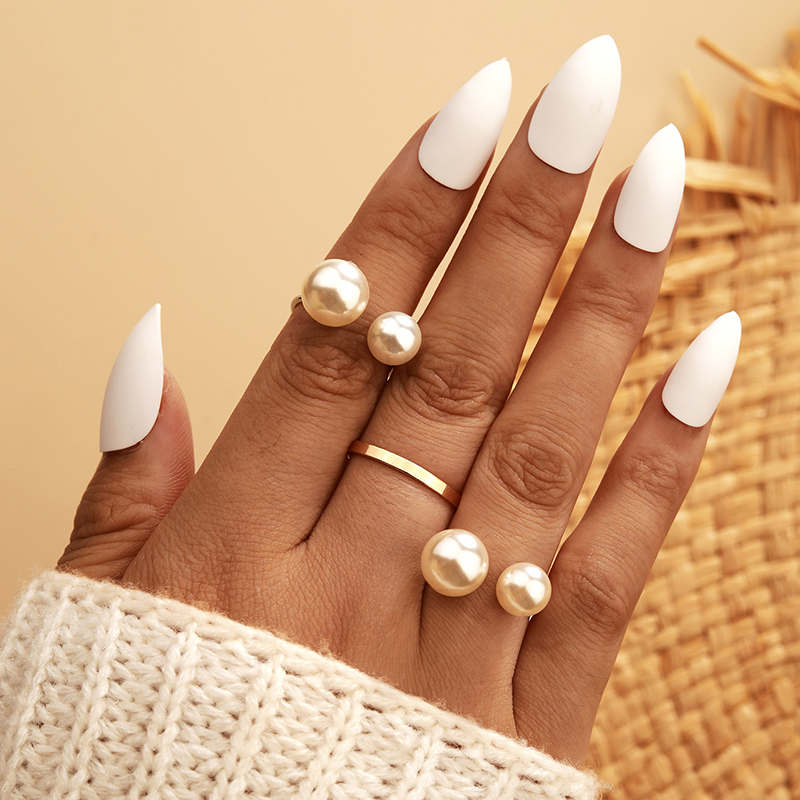 Fashion Geometric Alloy Inlay Pearl Womenu0027S Rings 3 Piece Set