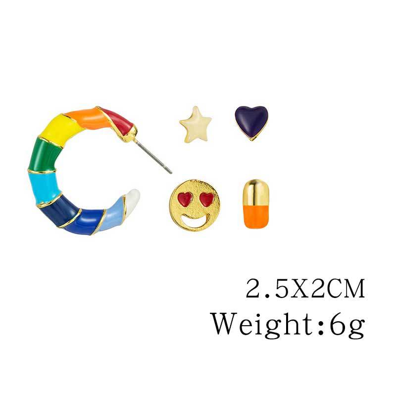 Fashion Star Heart Shape Smiley Face Alloy Enamel Plating Birthday Womenu0027S Ear Studs 5 Piece Set