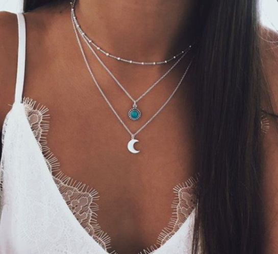 Fashion Moon Alloy Plating Turquoise Womenu0027S Layered Necklaces