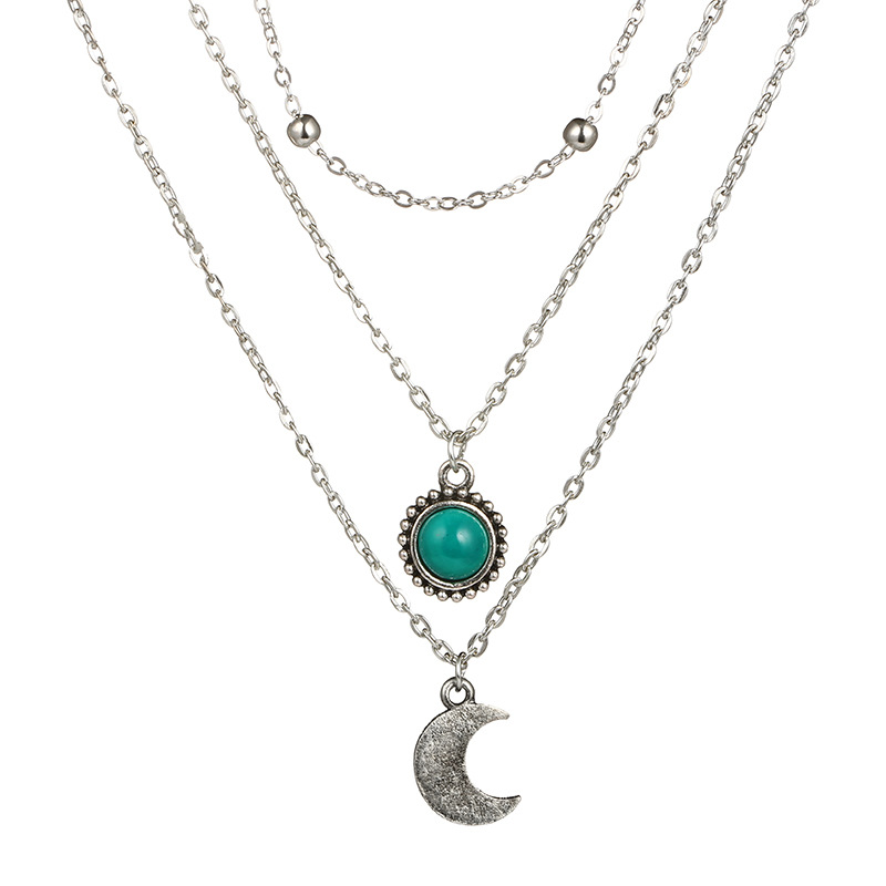 Fashion Moon Alloy Plating Turquoise Womenu0027S Layered Necklaces