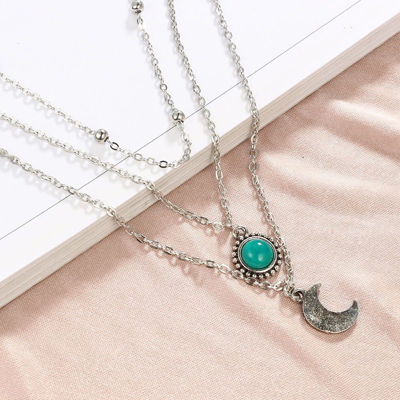 Fashion Moon Alloy Plating Turquoise Womenu0027S Layered Necklaces