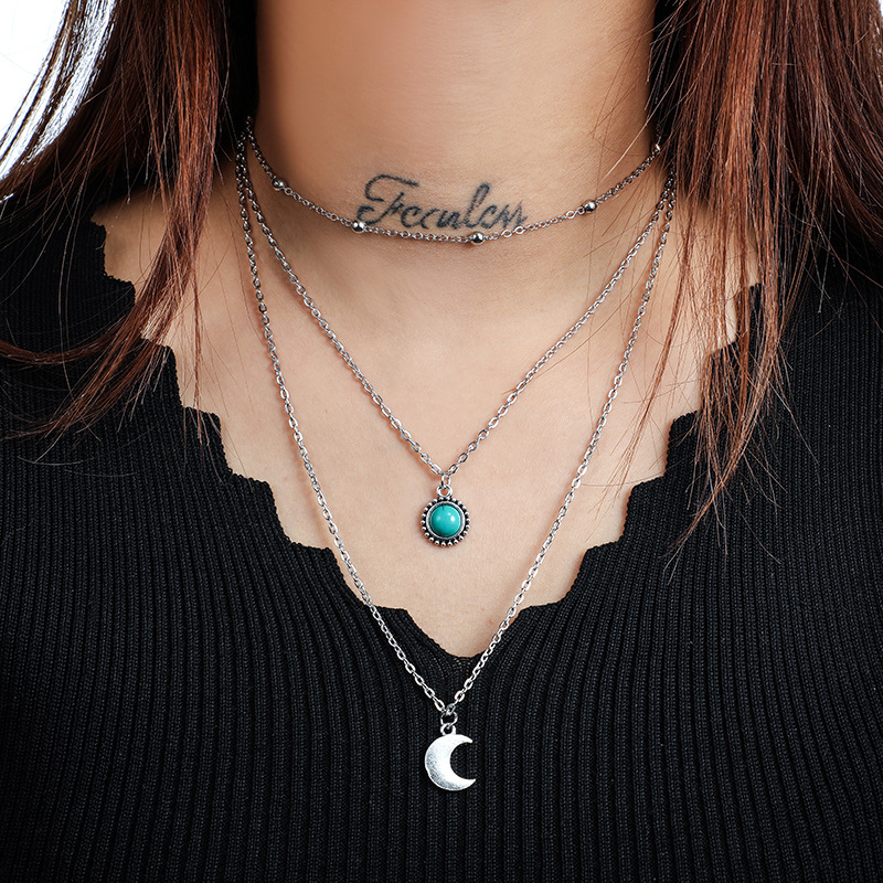 Fashion Moon Alloy Plating Turquoise Womenu0027S Layered Necklaces