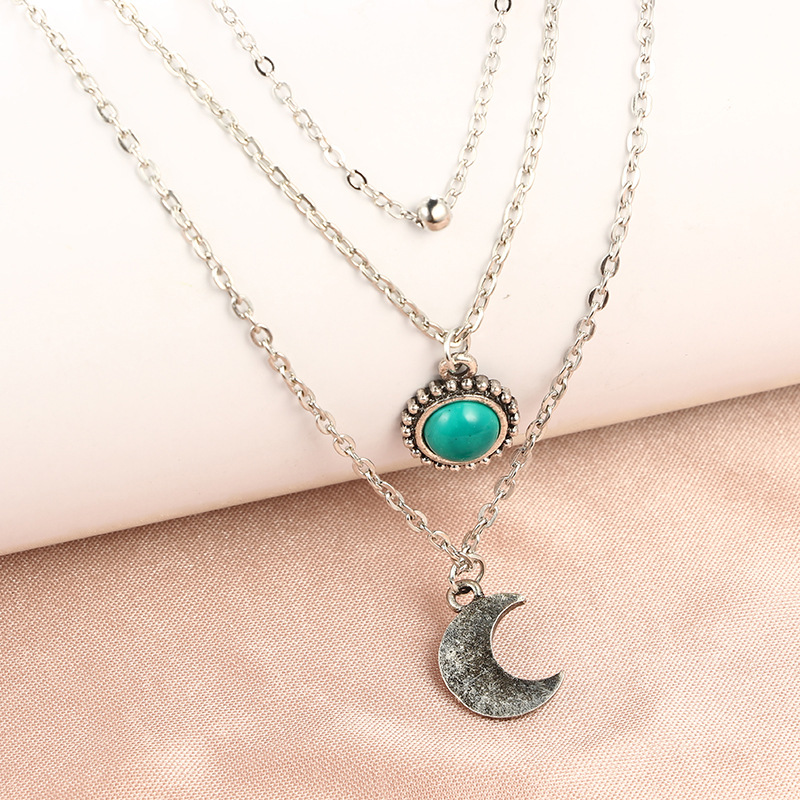 Fashion Moon Alloy Plating Turquoise Womenu0027S Layered Necklaces