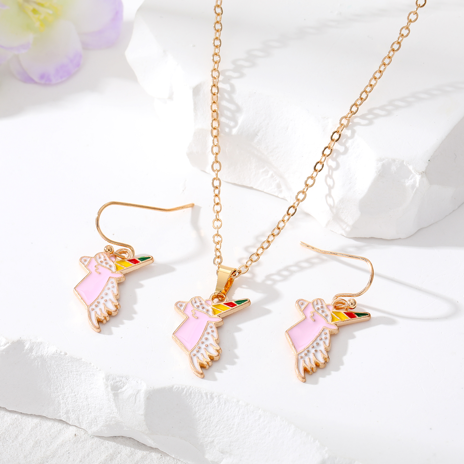 Cute Unicorn Alloy Enamel Womenu0027S Earrings Necklace