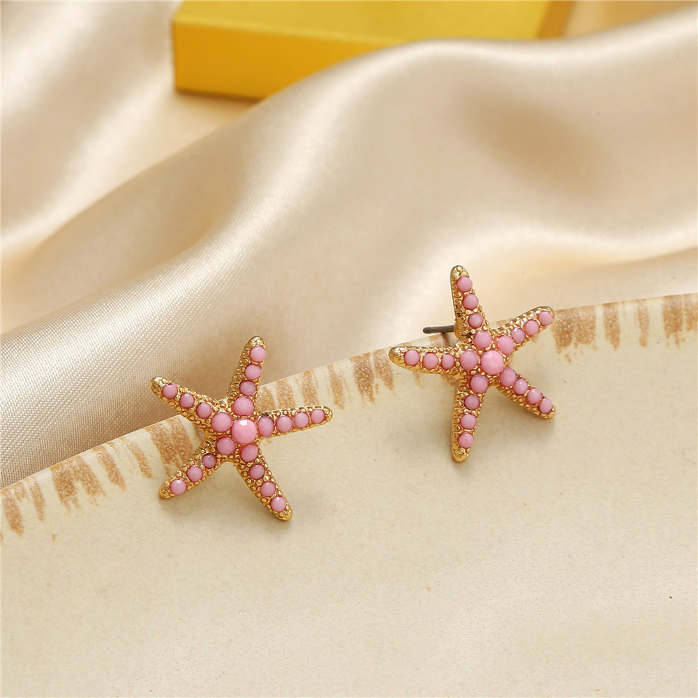 Fashion Starfish Alloy Inlay Artificial Gemstones Womenu0027S Ear Studs 1 Pair