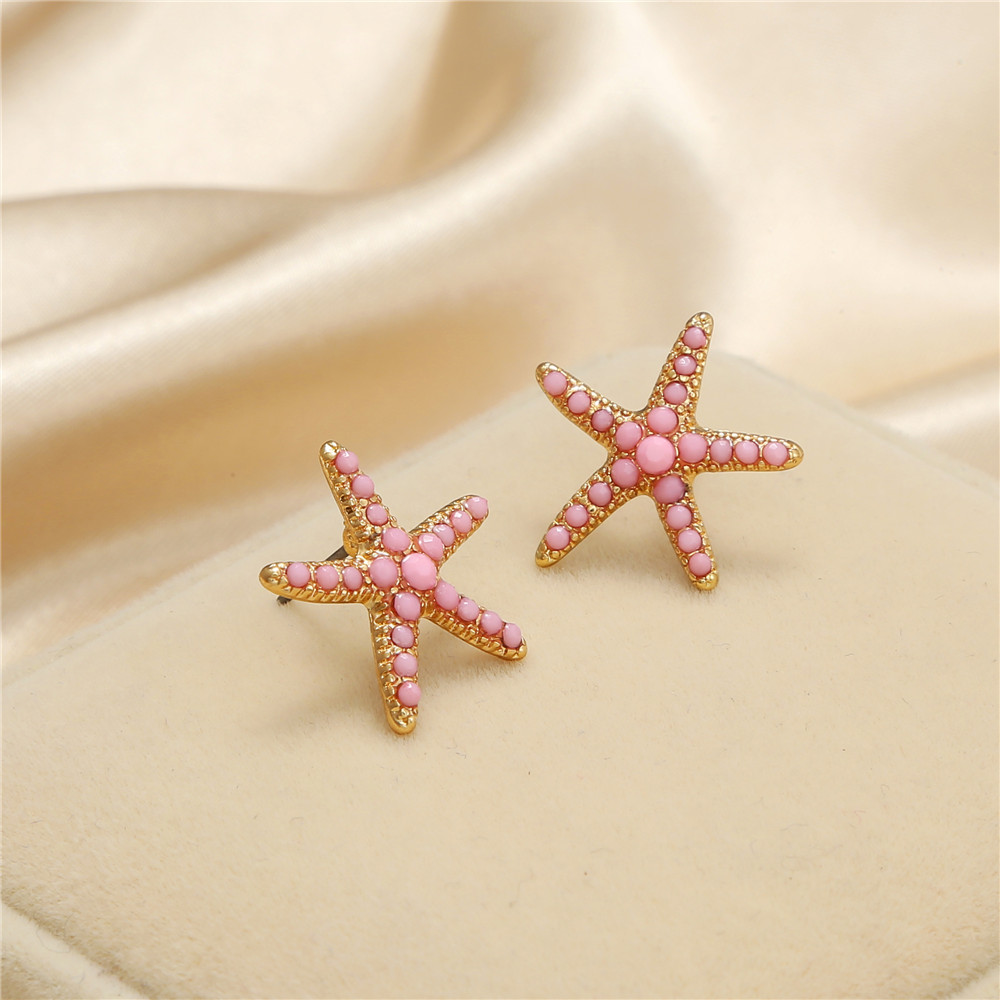 Fashion Starfish Alloy Inlay Artificial Gemstones Womenu0027S Ear Studs 1 Pair