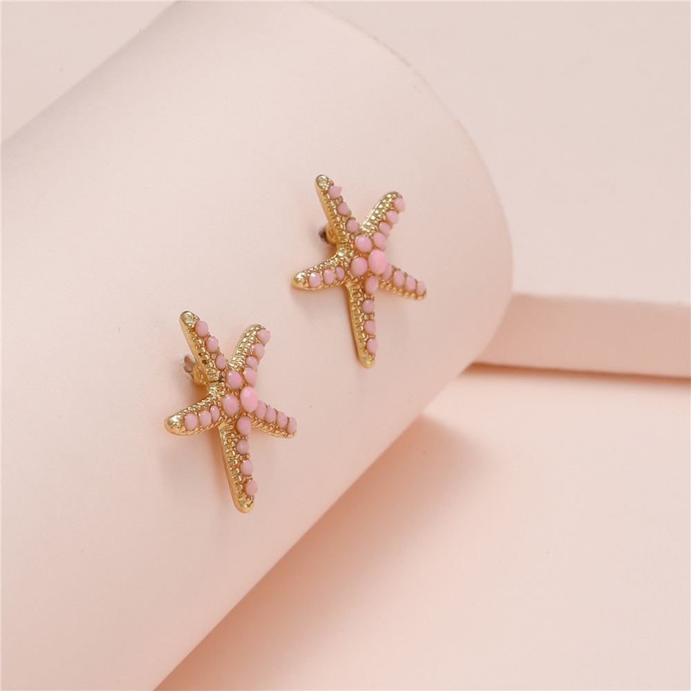 Fashion Starfish Alloy Inlay Artificial Gemstones Womenu0027S Ear Studs 1 Pair