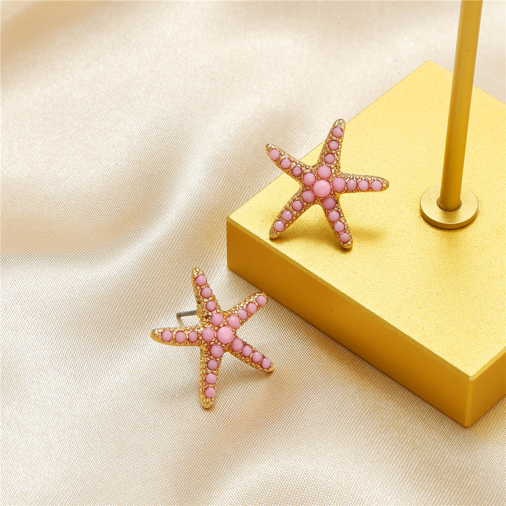 Fashion Starfish Alloy Inlay Artificial Gemstones Womenu0027S Ear Studs 1 Pair