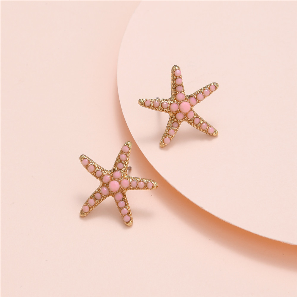 Fashion Starfish Alloy Inlay Artificial Gemstones Womenu0027S Ear Studs 1 Pair