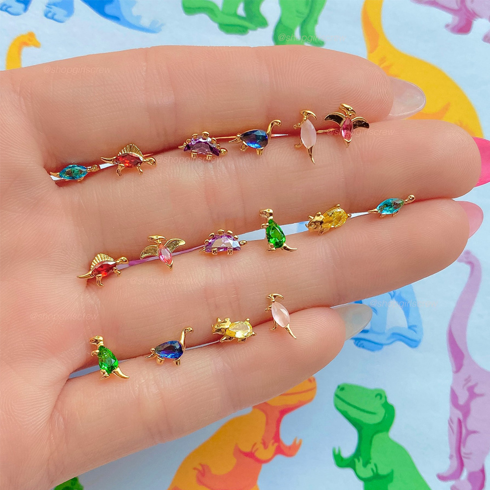 Cute Dinosaur Alloy Plating Rhinestones Womenu0027S Ear Studs 1 Pair