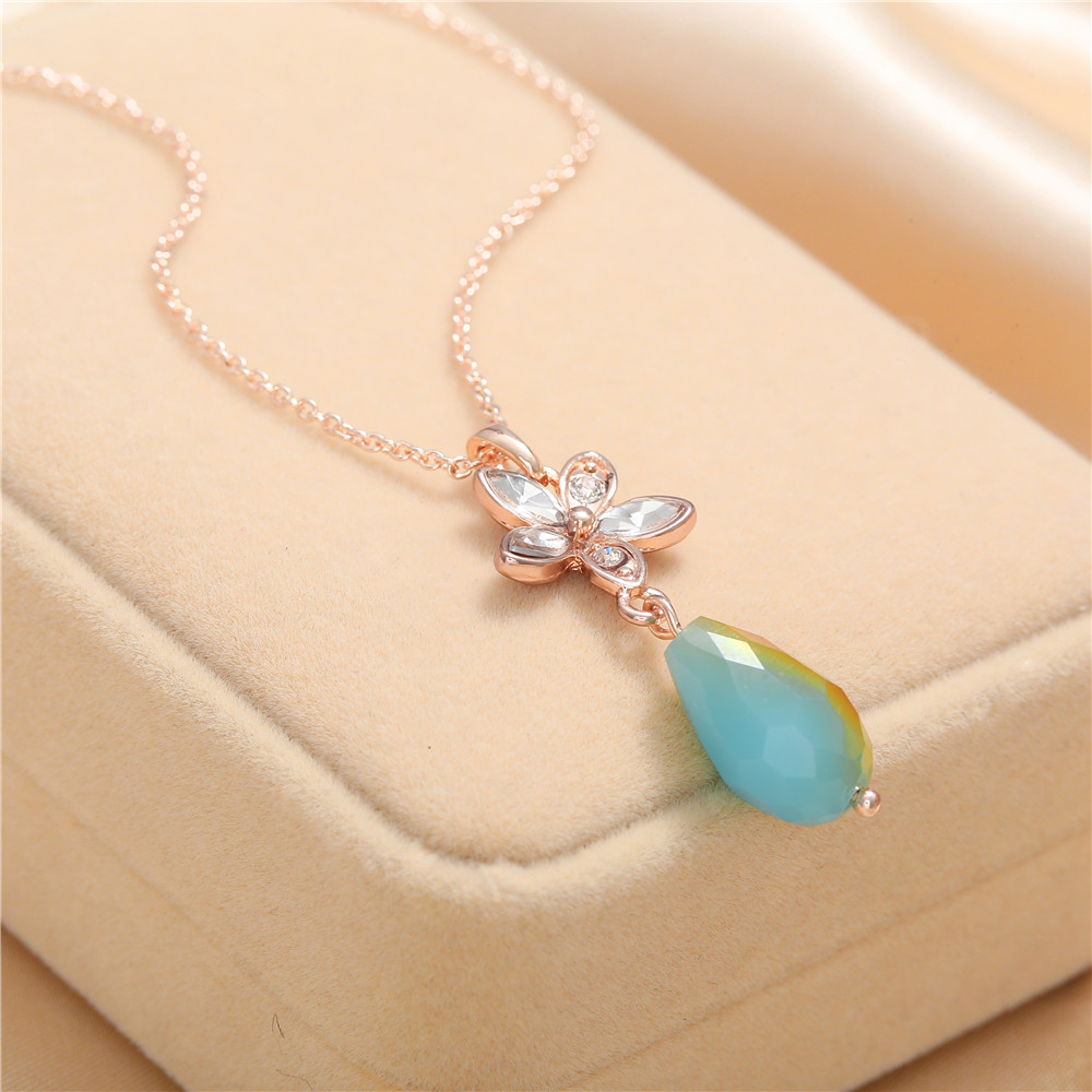 Fashion Water Droplets Flower Alloy Inlay Artificial Gemstones Womenu0027S Pendant Necklace 1 Piece