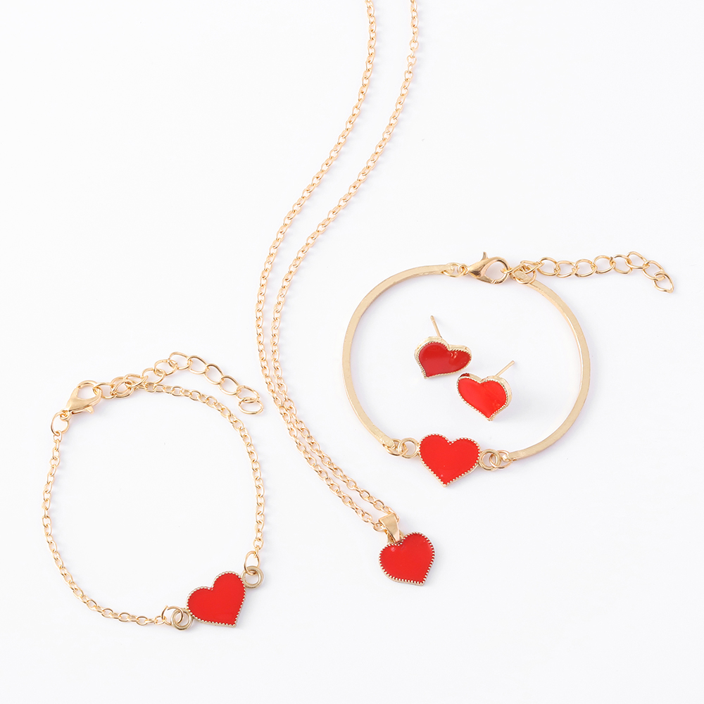 Sweet Heart Shape Alloy Gold Plated Epoxy Womenu0027S Bracelets Earrings Necklace