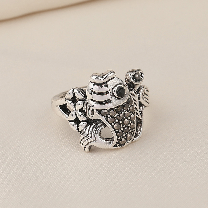 Vintage Style Carp Alloy Plating Rhinestones Unisex Open Ring 1 Piece