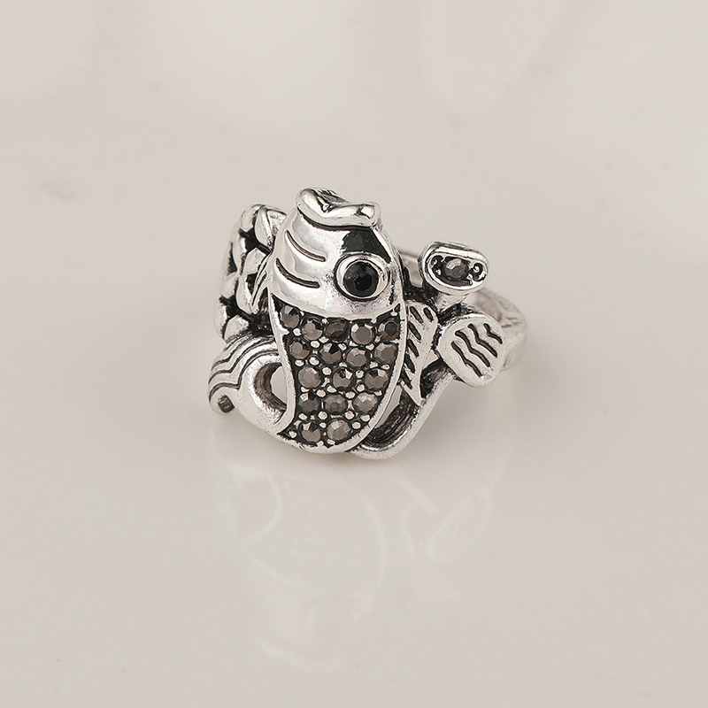 Vintage Style Carp Alloy Plating Rhinestones Unisex Open Ring 1 Piece