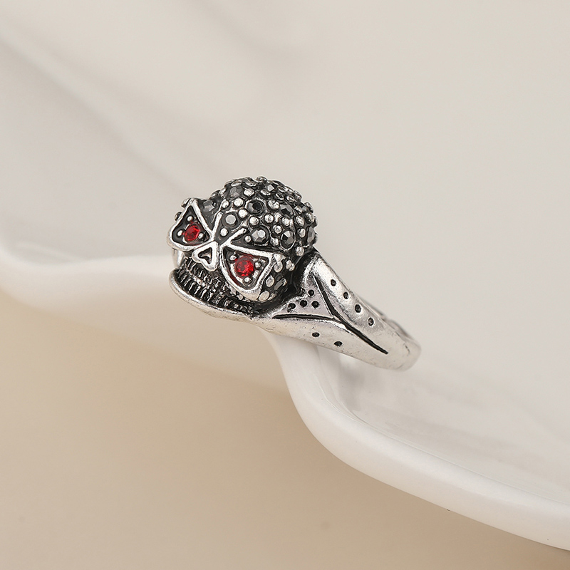 Vintage Style Skull Alloy Inlay Rhinestones Unisex Open Ring 1 Piece