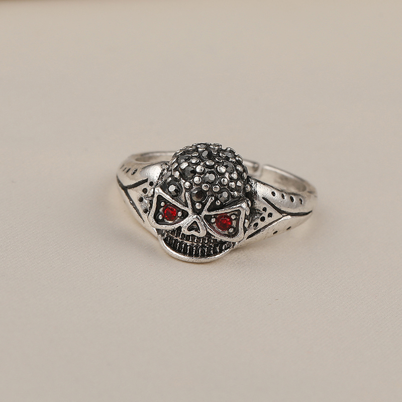 Vintage Style Skull Alloy Inlay Rhinestones Unisex Open Ring 1 Piece