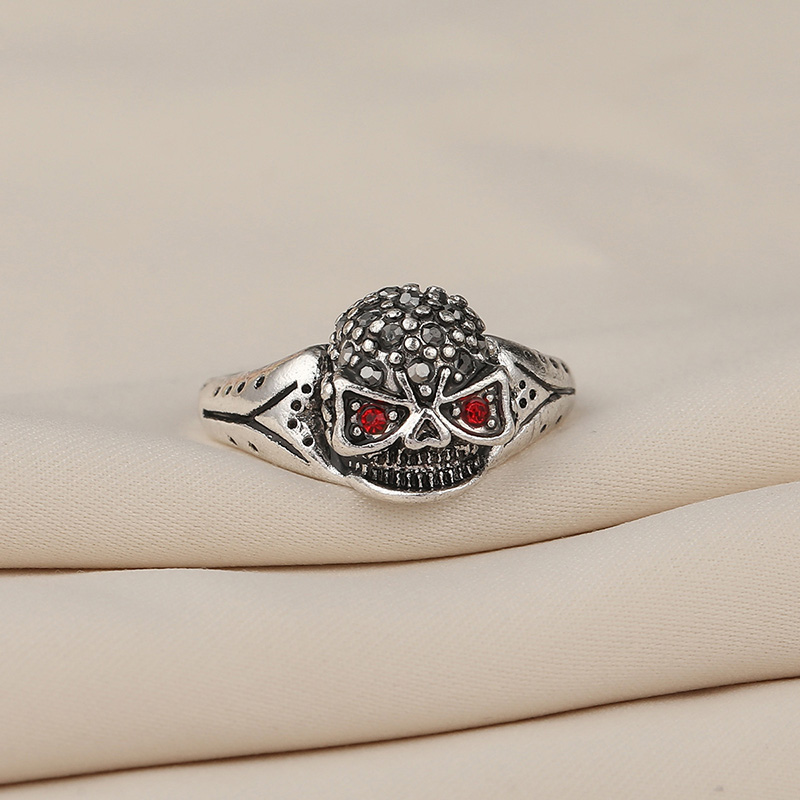 Vintage Style Skull Alloy Inlay Rhinestones Unisex Open Ring 1 Piece