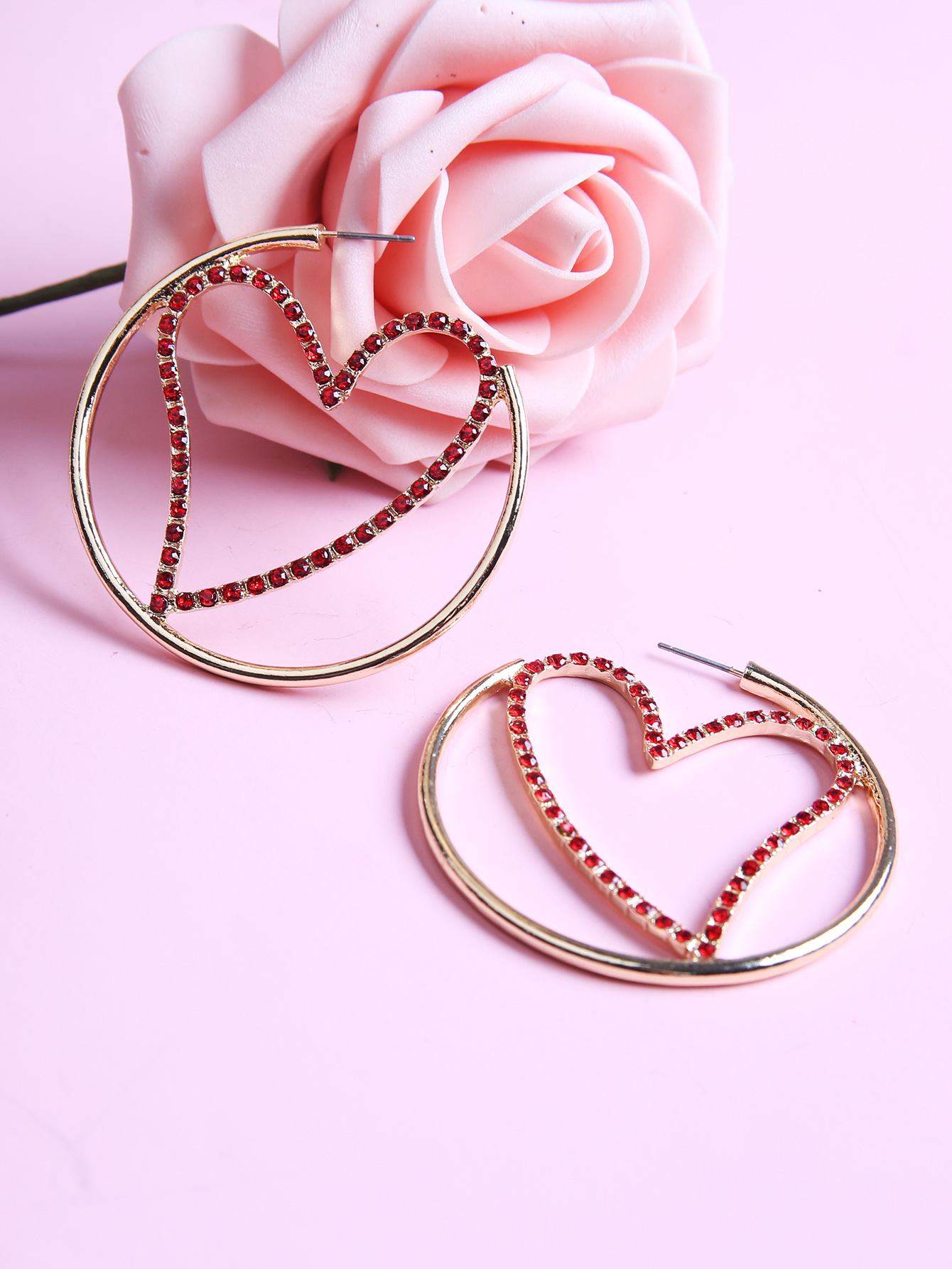 Hip-Hop Circle Heart Shape Alloy Inlay Rhinestones Womenu0027S Earrings 1 Pair