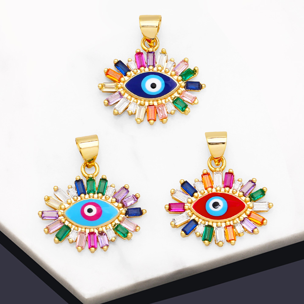 Cool Style Devilu0027S Eye Copper Enamel Plating Inlay Zircon Jewelry Accessories 1 Piece