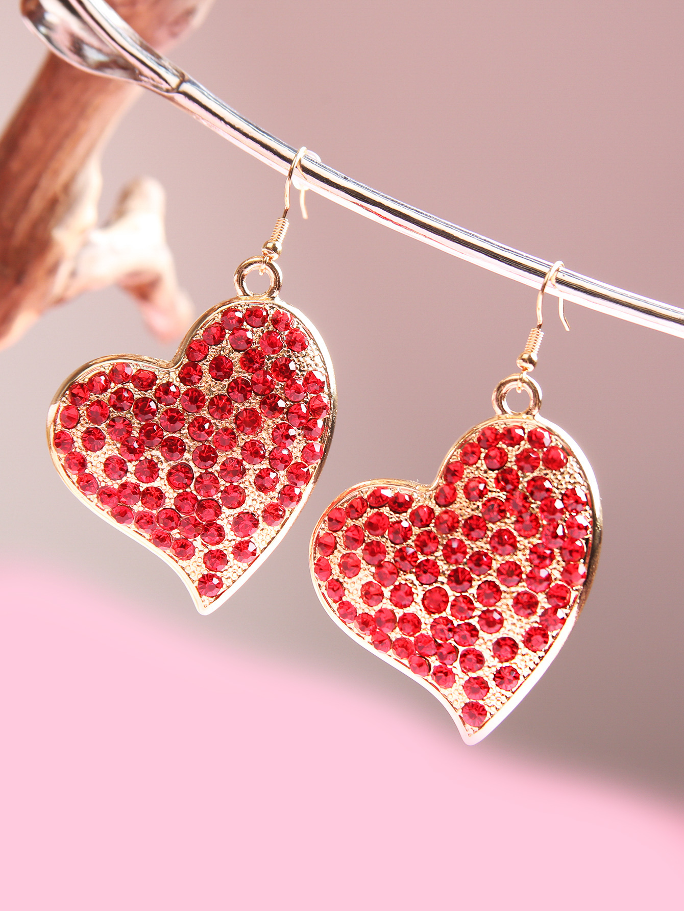 Fashion Heart Shape Metal Inlay Rhinestones Womenu0027S Drop Earrings 1 Pair