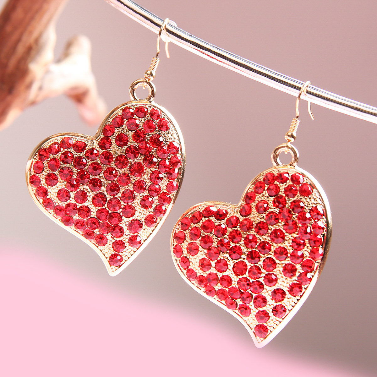 Fashion Heart Shape Metal Inlay Rhinestones Womenu0027S Drop Earrings 1 Pair