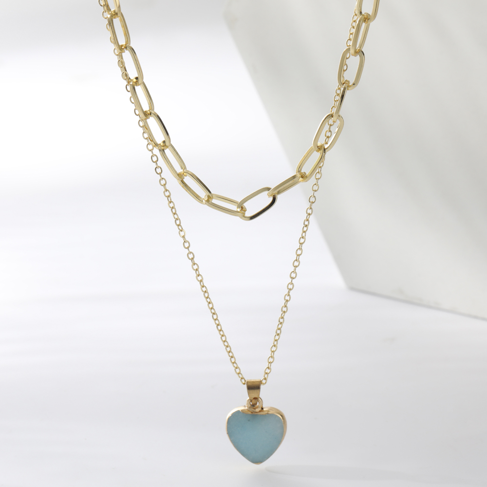 Fashion Heart Shape Alloy Plating Natural Stone Womenu0027S Layered Necklaces 1 Piece