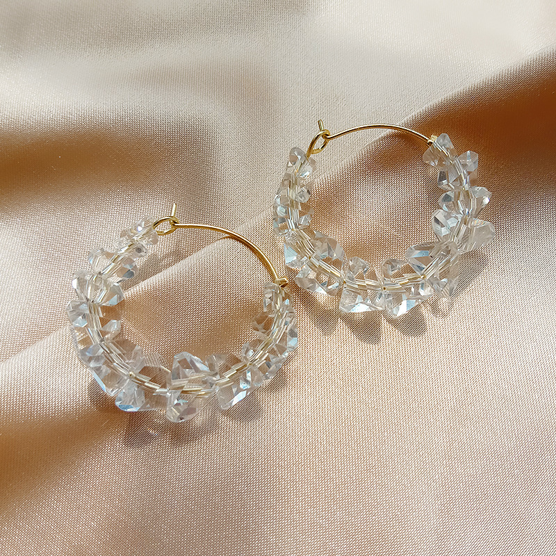 Fashion Transparent Artificial Crystal Copper Irregular Hoop Earrings 1 Pair