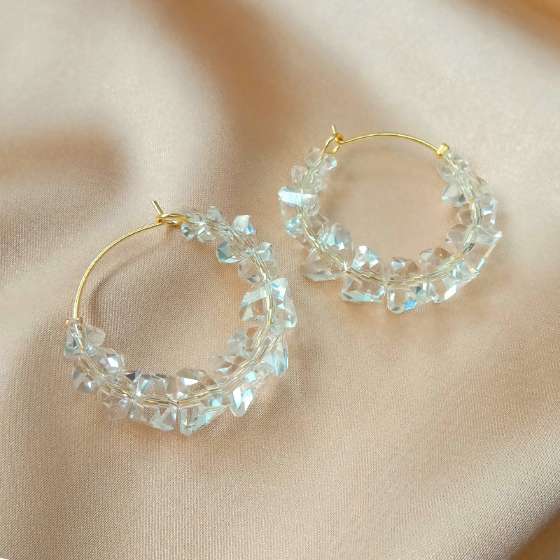 Fashion Transparent Artificial Crystal Copper Irregular Hoop Earrings 1 Pair