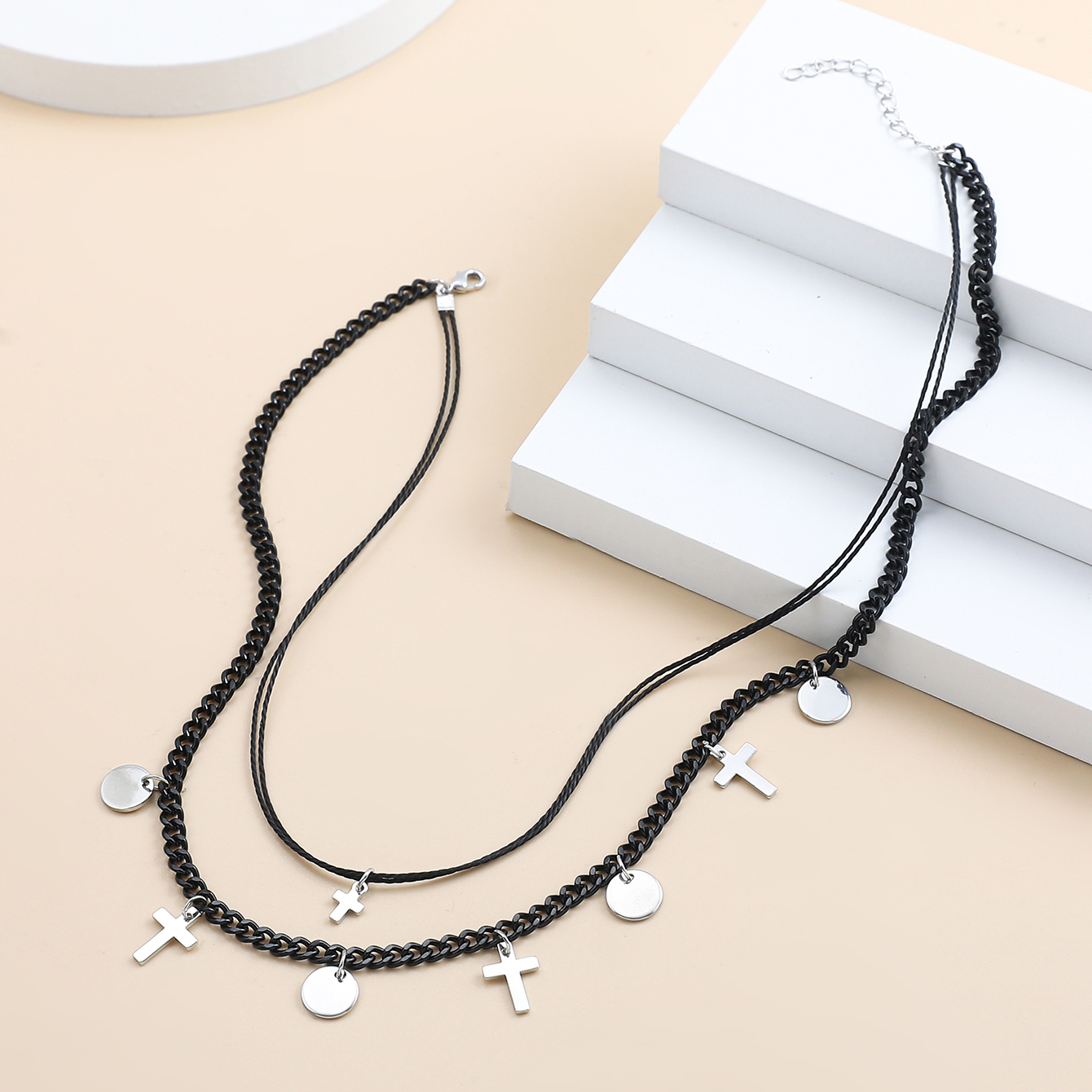 Fashion Cross Round Alloy Spray Paint Womenu0027S Layered Necklaces 1 Piece