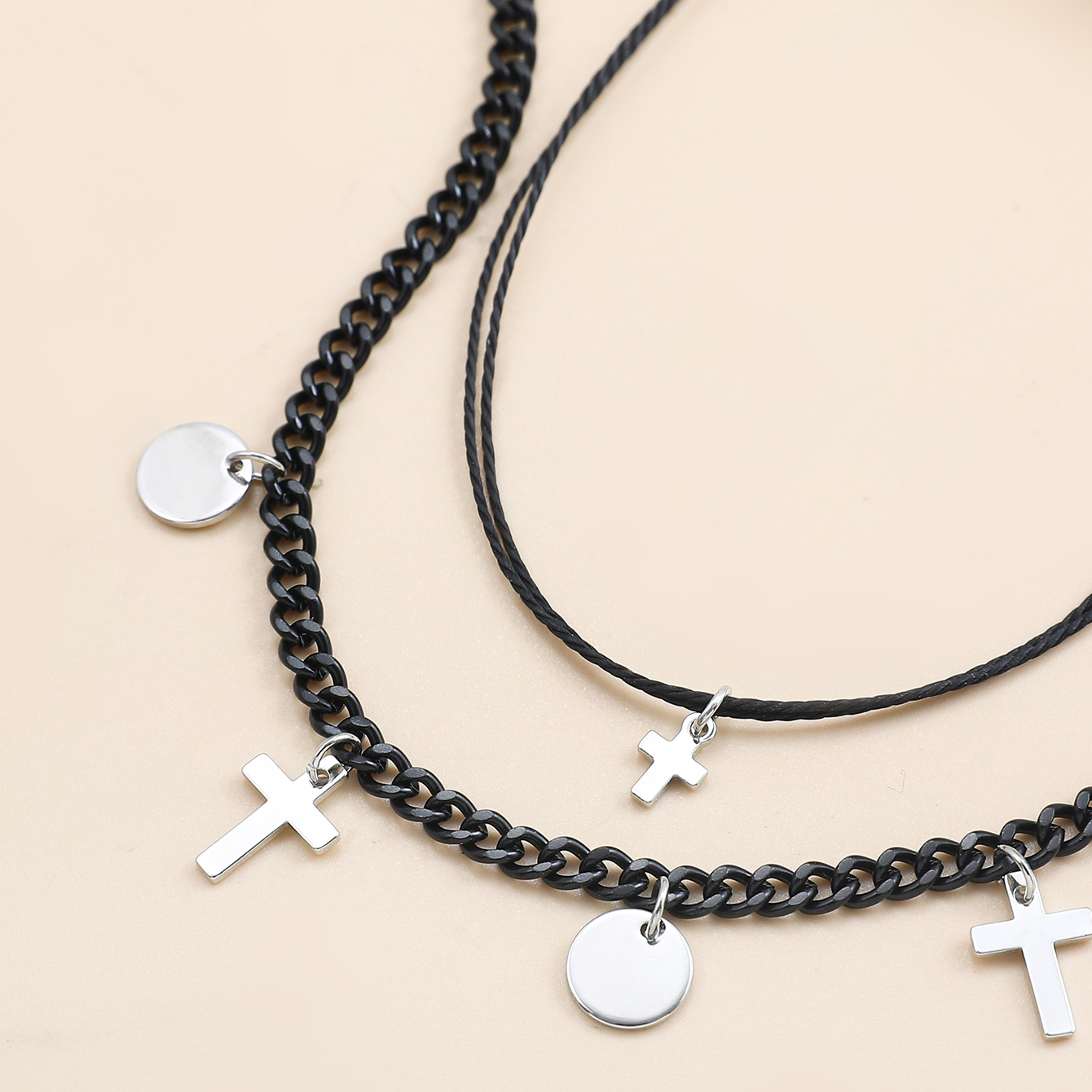 Fashion Cross Round Alloy Spray Paint Womenu0027S Layered Necklaces 1 Piece