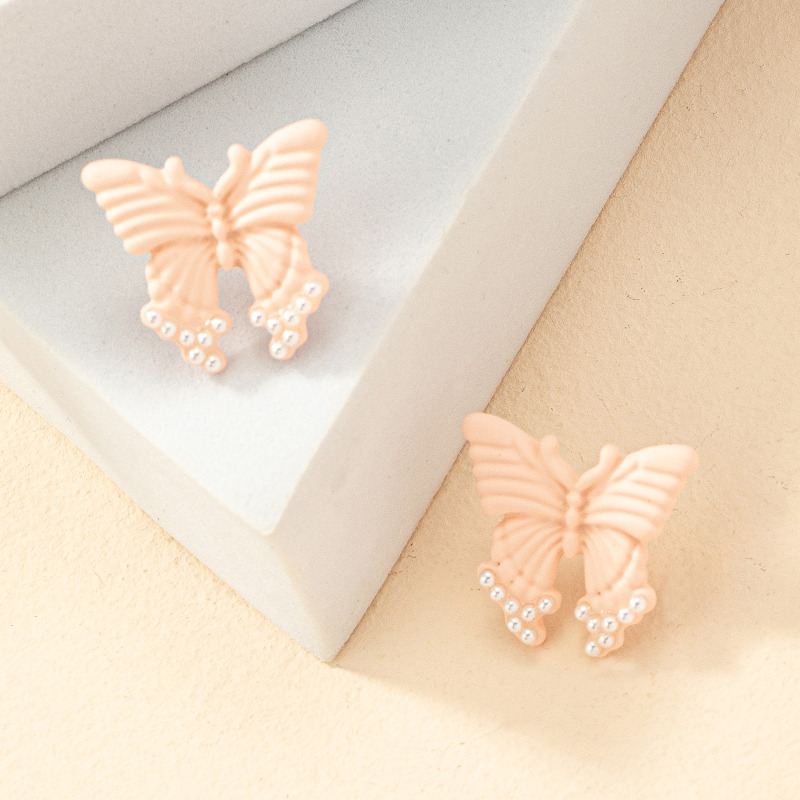 Fashion Butterfly Alloy Inlay Artificial Pearls Womenu0027S Ear Studs 1 Pair