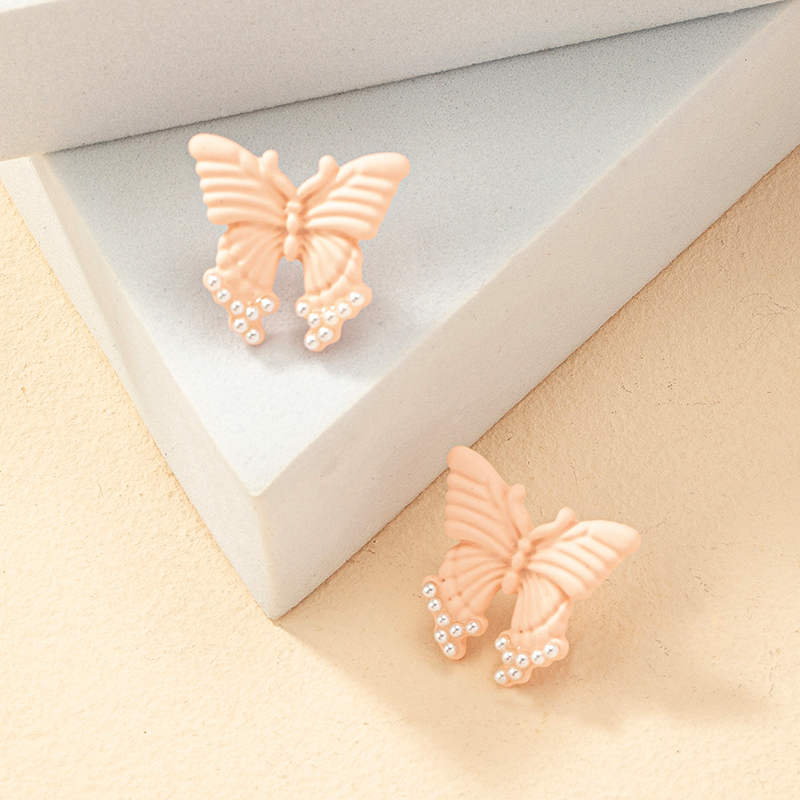 Fashion Butterfly Alloy Inlay Artificial Pearls Womenu0027S Ear Studs 1 Pair