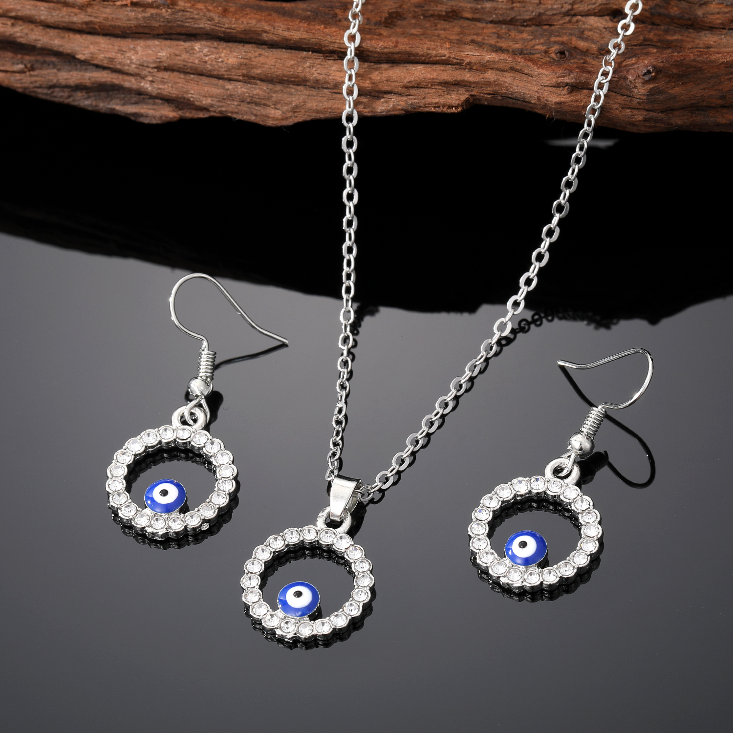 Simple Style Devilu0027S Eye Alloy Inlay Rhinestones Womenu0027S Earrings Necklace