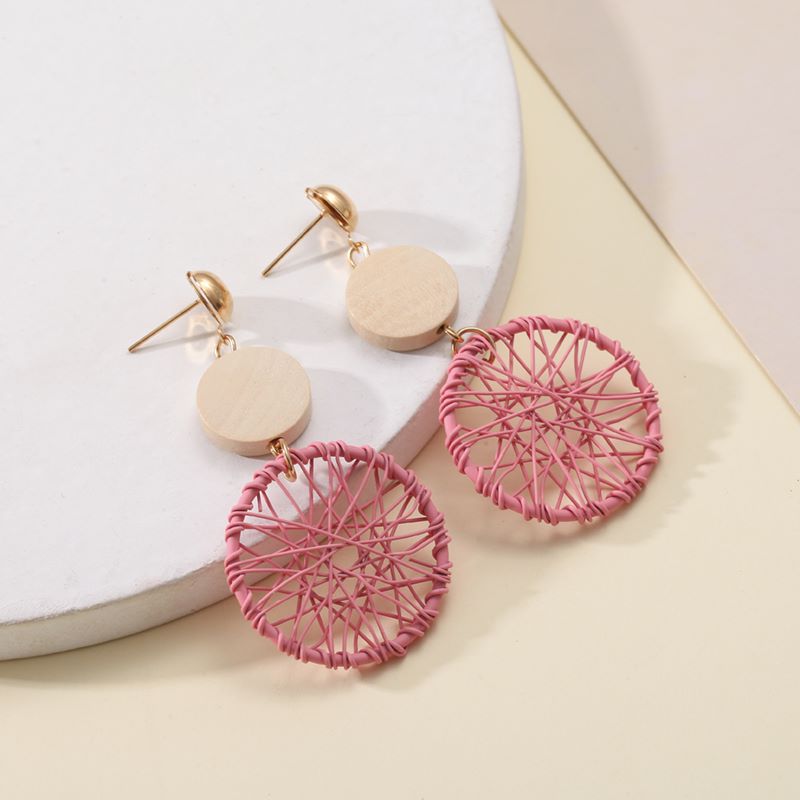 Fashion Round Wood Hollow Out Womenu0027S Drop Earrings 1 Pair