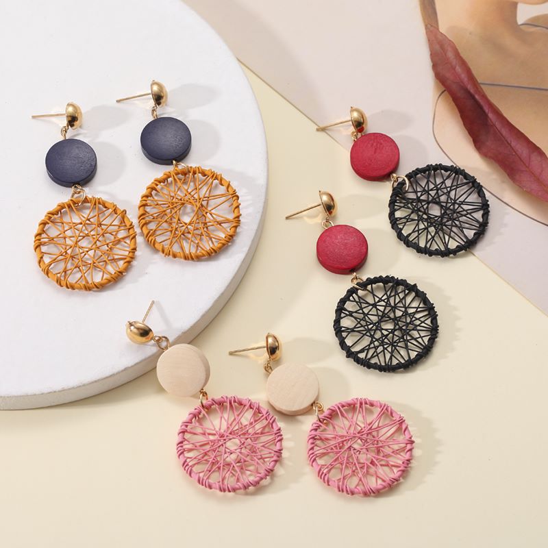 Fashion Round Wood Hollow Out Womenu0027S Drop Earrings 1 Pair