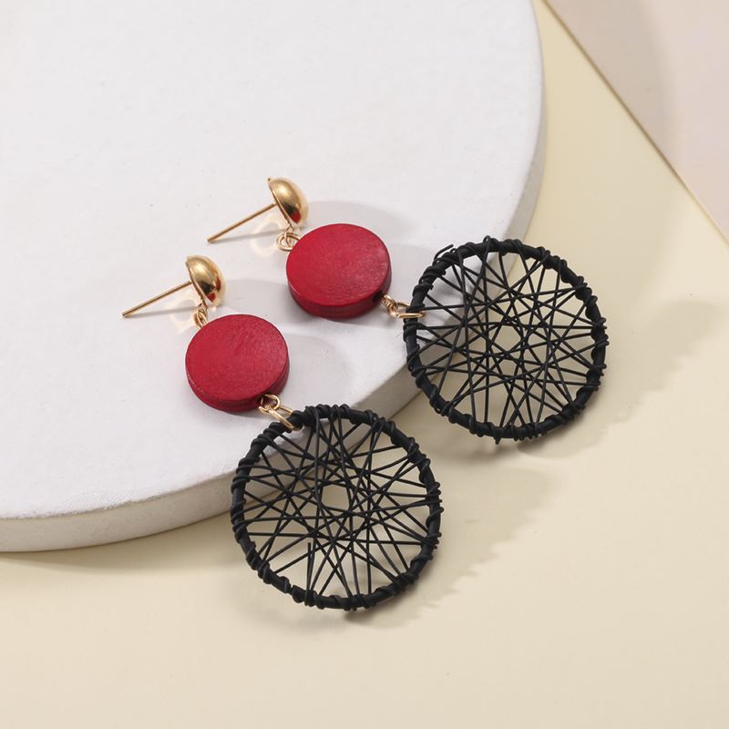 Fashion Round Wood Hollow Out Womenu0027S Drop Earrings 1 Pair