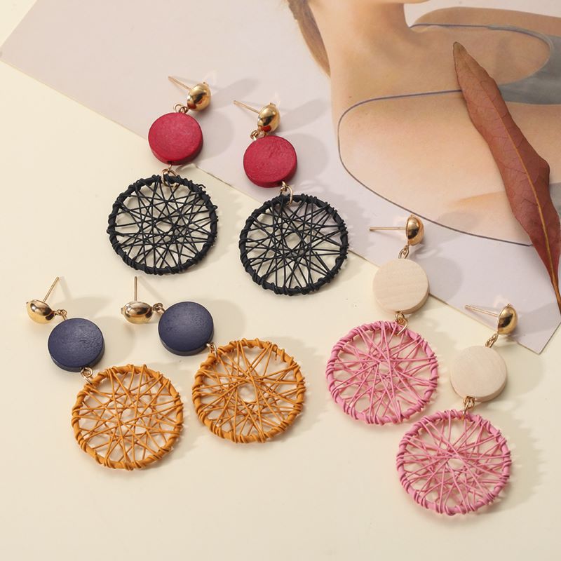 Fashion Round Wood Hollow Out Womenu0027S Drop Earrings 1 Pair