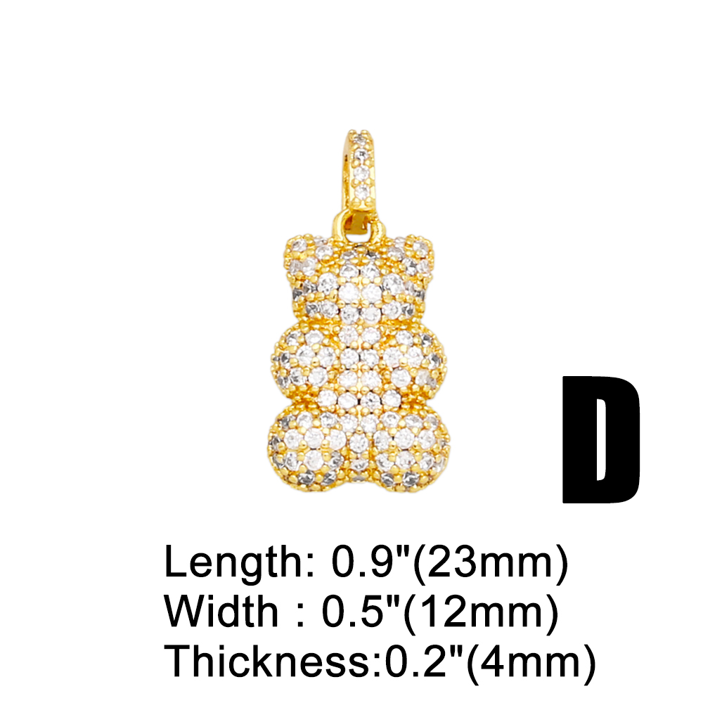 Hip-Hop Animal Dog Bear Copper Gold Plated Zircon Jewelry Accessories 1 Piece