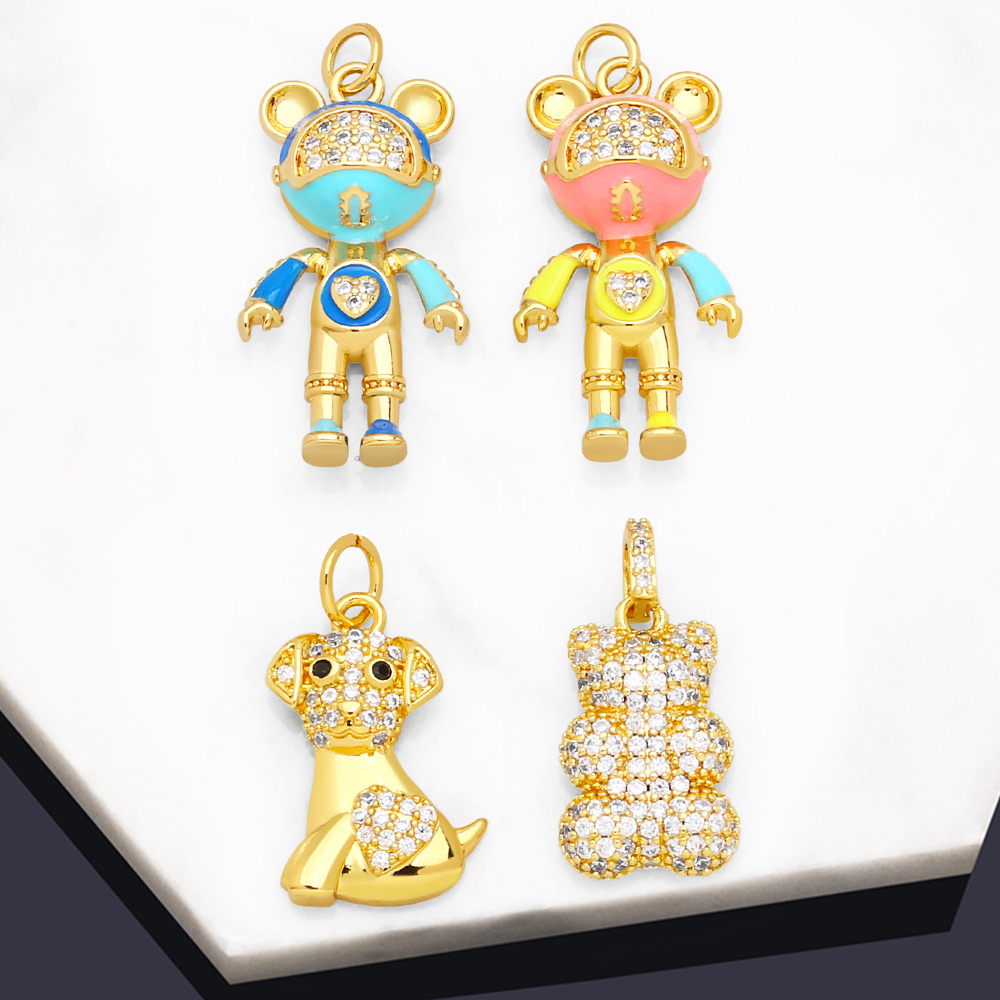 Hip-Hop Animal Dog Bear Copper Gold Plated Zircon Jewelry Accessories 1 Piece