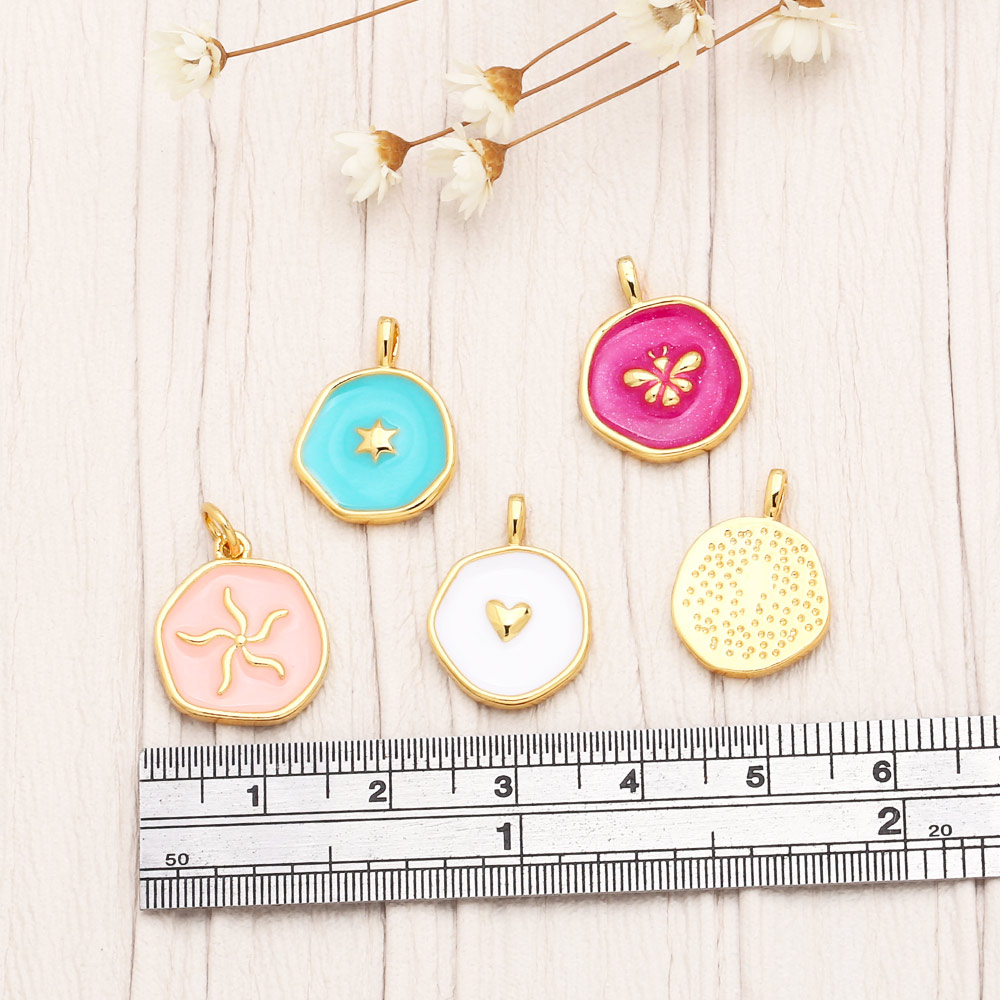 Simple Style Cross Heart Shape Bee Copper Enamel Gold Plated Zircon Jewelry Accessories 1 Piece