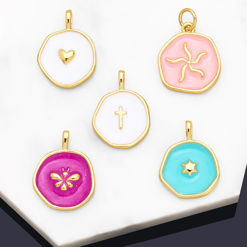 Simple Style Cross Heart Shape Bee Copper Enamel Gold Plated Zircon Jewelry Accessories 1 Piece