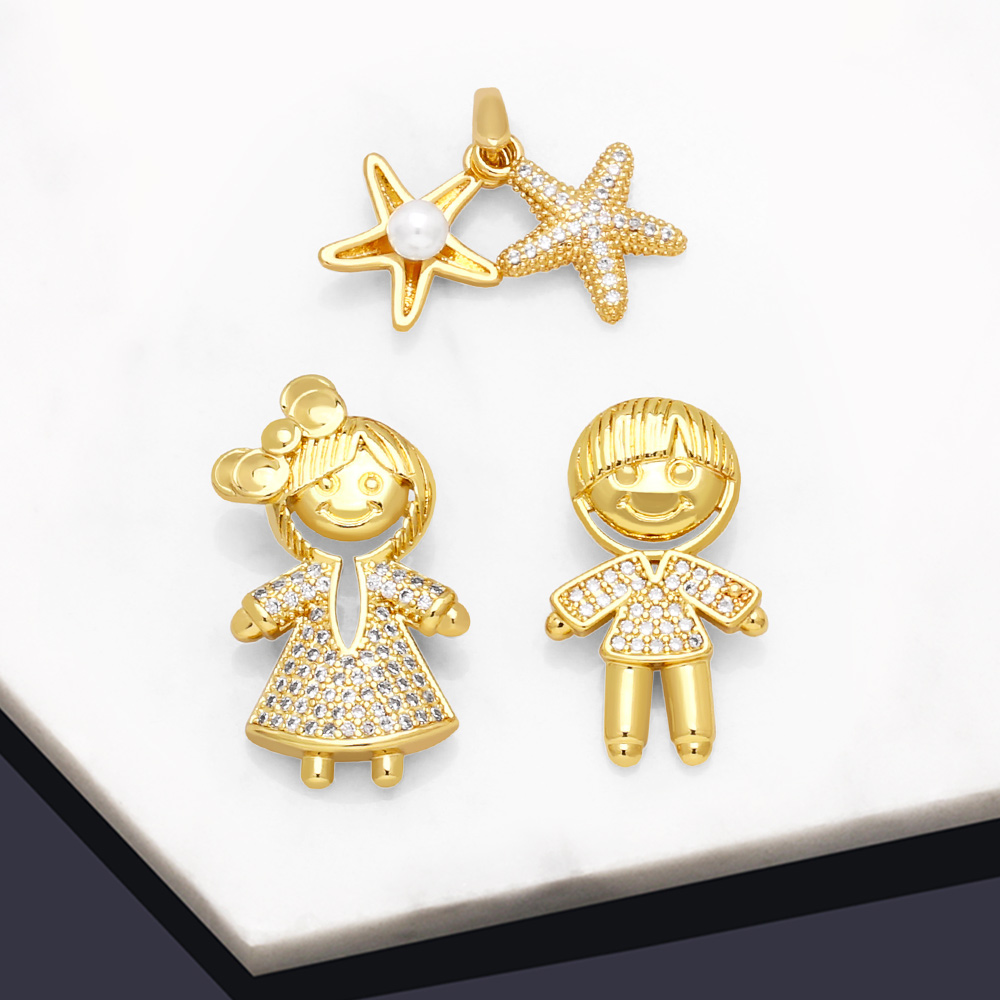 Simple Style Starfish Copper Gold Plated Artificial Pearls Zircon Jewelry Accessories 1 Piece