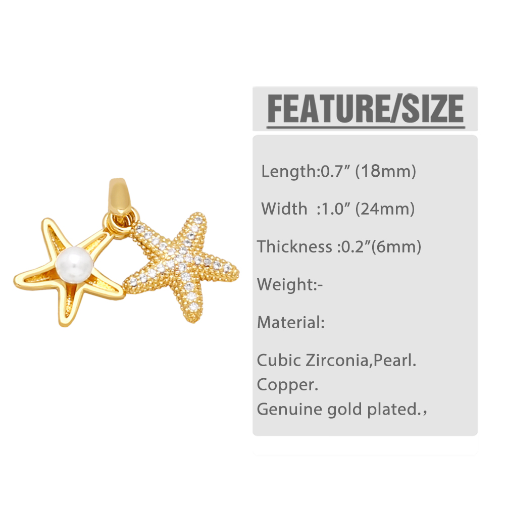 Simple Style Starfish Copper Gold Plated Artificial Pearls Zircon Jewelry Accessories 1 Piece