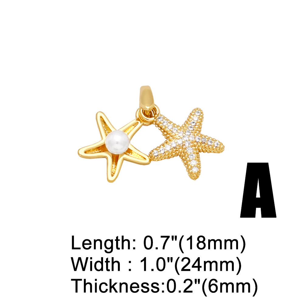 Simple Style Starfish Copper Gold Plated Artificial Pearls Zircon Jewelry Accessories 1 Piece