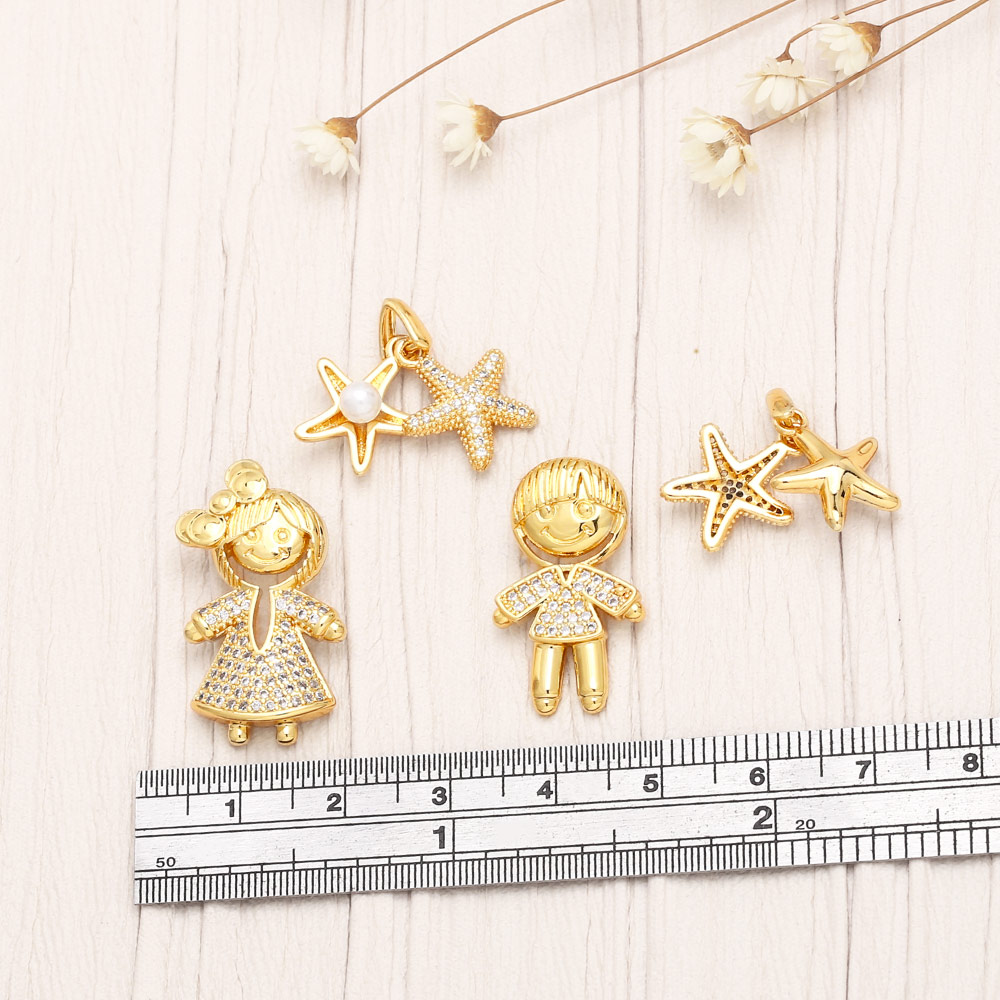 Simple Style Starfish Copper Gold Plated Artificial Pearls Zircon Jewelry Accessories 1 Piece